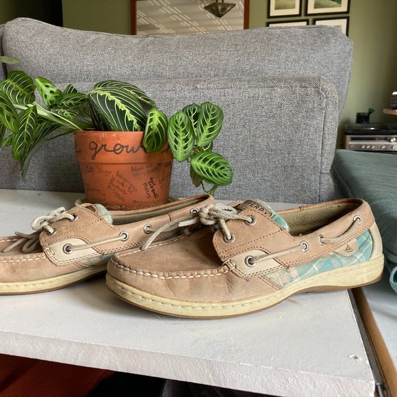 Leather and Plaid Sperry Topsiders - Picture 1 of 4